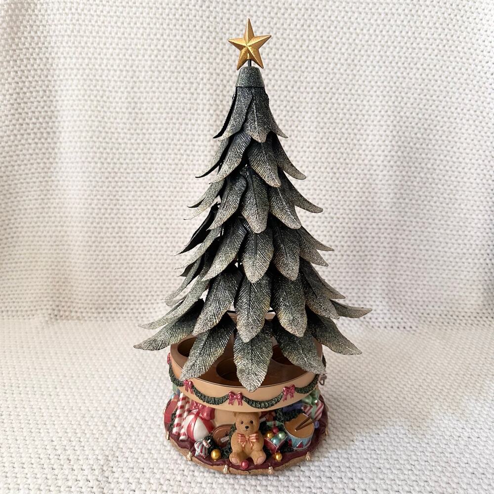 PartyLite Glowing Christmas Tree 5 Tealight Candle Holder Music Box Working